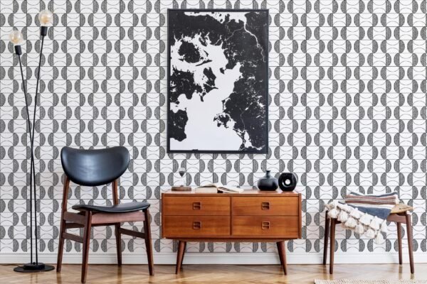 Black And White Vintage Geometric Wallpaper - Image 2