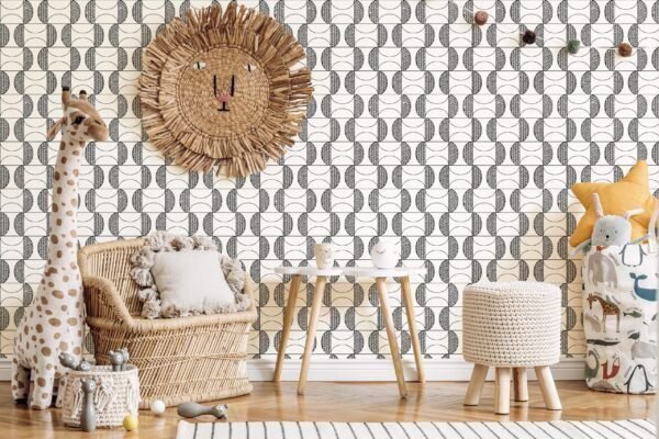 Black And White Vintage Geometric Wallpaper - Image 3